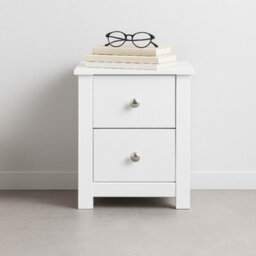 Home Treats White 2 Drawer Bedside Table Nightstand Wooden H(400mm) W(300mm) D(300mm) - thumbnail 3