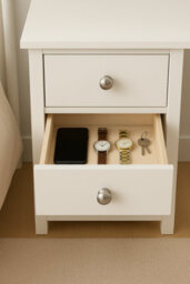 Home Treats White 2 Drawer Bedside Table Nightstand Wooden H(400mm) W(300mm) D(300mm) - thumbnail 5