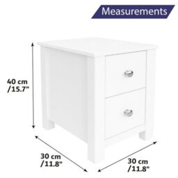 Home Treats White 2 Drawer Bedside Table Nightstand Wooden H(400mm) W(300mm) D(300mm) - thumbnail 2