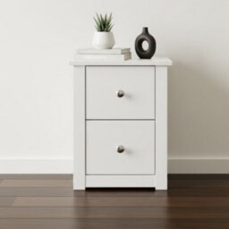 Home Treats White 2 Drawer Bedside Table Nightstand Wooden H(400mm) W(300mm) D(300mm) - thumbnail 1