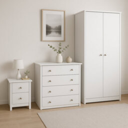 Home Treats White 2 Drawer Bedside Table Nightstand Wooden H(400mm) W(300mm) D(300mm) - thumbnail 9