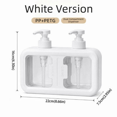 Double Soap Dispenser Countertop Bathroom Shampoo Shower Gel Lotion Press Pump White - image 1
