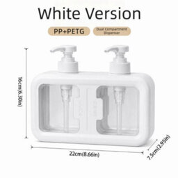 Double Soap Dispenser Countertop Bathroom Shampoo Shower Gel Lotion Press Pump White - thumbnail 1