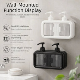 Double Soap Dispenser Countertop Bathroom Shampoo Shower Gel Lotion Press Pump White - thumbnail 3
