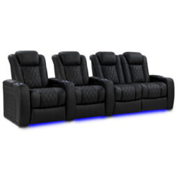Valencia Tuscany Luxury Edition Home Theater Seating Row Of 4 Loveseat Right Onyx Nappa Leather Diamond Stitching - thumbnail 1
