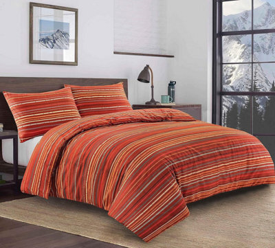 Homes & Linen Leon Stripe Lines Printed Easy Care Reversible Duvet Cover Bedding Set