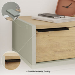 Decortie Eco Floating Bedside Table W/drawer Modern Nightstand Wall-Mounted Space Saver Metal Handle Bedroom Sandstone, Sonoma Oak - thumbnail 8