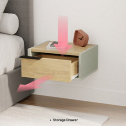 Decortie Eco Floating Bedside Table W/drawer Modern Nightstand Wall-Mounted Space Saver Metal Handle Bedroom Sandstone, Sonoma Oak - thumbnail 9