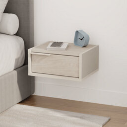 Decortie Eco Floating Bedside Table W/drawer Modern Nightstand Wall-Mounted Space Saver Metal Handle Bedroom Sandstone, Sonoma Oak - thumbnail 1
