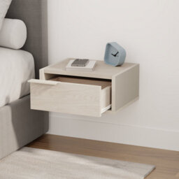 Decortie Eco Floating Bedside Table W/drawer Modern Nightstand Wall-Mounted Space Saver Metal Handle Bedroom Sandstone, Sonoma Oak - thumbnail 4