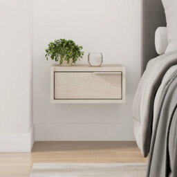 Decortie Eco Floating Bedside Table W/drawer Modern Nightstand Wall-Mounted Space Saver Metal Handle Bedroom Sandstone, Sonoma Oak - thumbnail 6