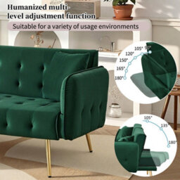 Matteo 2-Seater Velvet Sofa Bed - Green Modern Convertible Guest Sofa - thumbnail 3