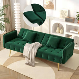 Matteo 2-Seater Velvet Sofa Bed - Green Modern Convertible Guest Sofa - thumbnail 4
