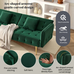 Matteo 2-Seater Velvet Sofa Bed - Green Modern Convertible Guest Sofa - thumbnail 5