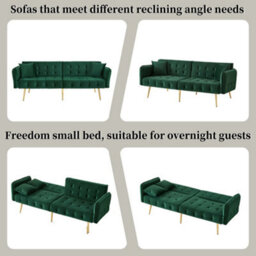 Matteo 2-Seater Velvet Sofa Bed - Green Modern Convertible Guest Sofa - thumbnail 8