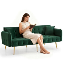 Matteo 2-Seater Velvet Sofa Bed - Green Modern Convertible Guest Sofa - thumbnail 9