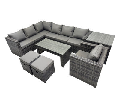 Fimous 7 Pieces Outdoor Pe Rattan Garden Furniture Corner Sofa Oblong Coffee Table Set With Cushions 2 Small Stools Side Table - image 1
