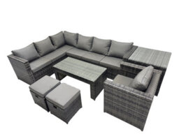Fimous 7 Pieces Outdoor Pe Rattan Garden Furniture Corner Sofa Oblong Coffee Table Set With Cushions 2 Small Stools Side Table - thumbnail 1