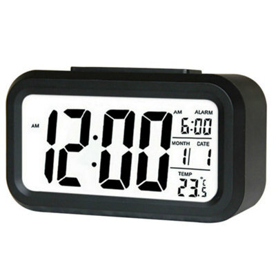 Digital Alarm Clock With Large Led Display, Snooze, Temperature & Auto Backlight - Black - image 1