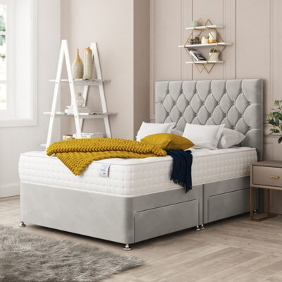 Bed Choices Windsor Plush Velvet Divan Bed With Mattress, Headboard & 2 Storage Drawers - Super King - image 1