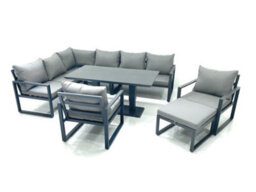 Fimous Aluminum Outdoor Garden Furniture Set Corner Sofa Big Footstool 2 Chairs Adjustable Rising Lifting Dining Table Sets - thumbnail 2