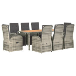 Berkfield 9 Piece Garden Dining Set Grey Poly Rattan&solid Wood Acacia - thumbnail 3