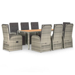 Berkfield 9 Piece Garden Dining Set Grey Poly Rattan&solid Wood Acacia - thumbnail 2