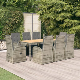 Berkfield 9 Piece Garden Dining Set Grey Poly Rattan&solid Wood Acacia - thumbnail 1