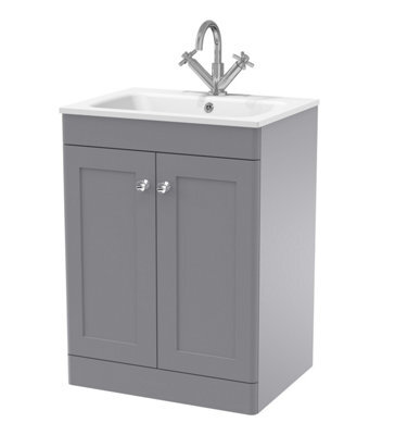 Balterley Swynnerton Traditional 2 Door Floor Standing Vanity Unit With Stone Basin, Satin Grey, 600mm - image 1