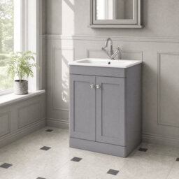 Balterley Swynnerton Traditional 2 Door Floor Standing Vanity Unit With Stone Basin, Satin Grey, 600mm - thumbnail 4