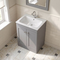 Balterley Swynnerton Traditional 2 Door Floor Standing Vanity Unit With Stone Basin, Satin Grey, 600mm - thumbnail 3