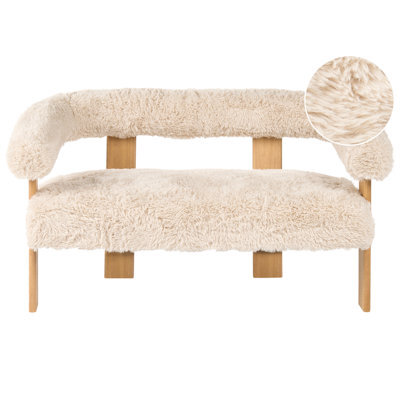 Beliani Sofa 2 Seater Ilbro Faux Fur Off-White/ Light Brown - image 1