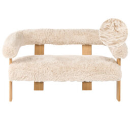 Beliani Sofa 2 Seater Ilbro Faux Fur Off-White/ Light Brown - thumbnail 1