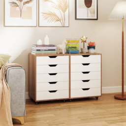 5 Drawer Filing Cabinet Wooden Storage Cabinet With Lockable Natural+White - thumbnail 5
