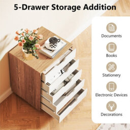 5 Drawer Filing Cabinet Wooden Storage Cabinet With Lockable Natural+White - thumbnail 3