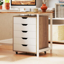 5 Drawer Filing Cabinet Wooden Storage Cabinet With Lockable Natural+White - thumbnail 6