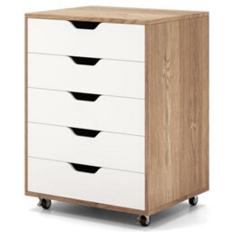 5 Drawer Filing Cabinet Wooden Storage Cabinet With Lockable Natural+White - thumbnail 1