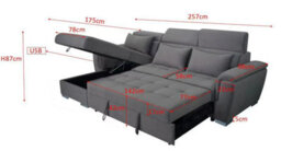 Interior Emporium Antonio Velvet Corner Sofa Bed With Storage & Usb - Universal Sofa - Left/right Sofa (Black) - thumbnail 2