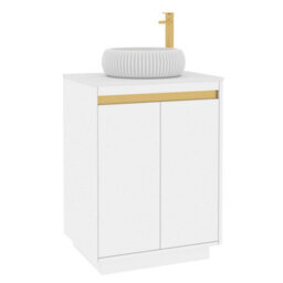 Royal Bathrooms Orion 600mm Matt White Floor Standing Plain White Countertop Vanity Unit 2 Door With Milan Basin & Brushed Brass Accent Trim - thumbnail 6