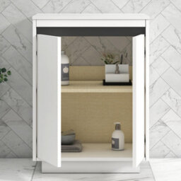 Royal Bathrooms Orion 600mm Matt White Floor Standing Plain White Countertop Vanity Unit 2 Door With Milan Basin & Brushed Brass Accent Trim - thumbnail 4
