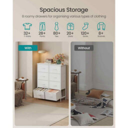 Modern 8-Drawer Storage Cabinet, Fabric Chest Of Drawers For Bedroom, Hallway, Closet And Living Room, Cloud White And Snow White - thumbnail 3