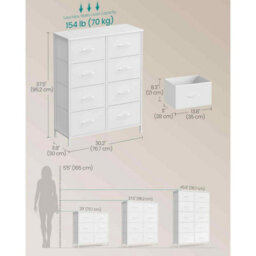 Modern 8-Drawer Storage Cabinet, Fabric Chest Of Drawers For Bedroom, Hallway, Closet And Living Room, Cloud White And Snow White - thumbnail 2