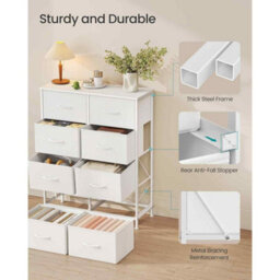Modern 8-Drawer Storage Cabinet, Fabric Chest Of Drawers For Bedroom, Hallway, Closet And Living Room, Cloud White And Snow White - thumbnail 5