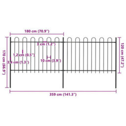 Walplus Garden Fence With Hoop Top Steel 359X120 Cm Black - thumbnail 5