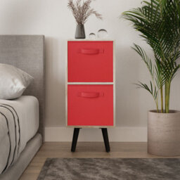 Urbn-Living Urbnliving 54Cm Height Antique Oak Wooden 2 Tier Storage Bookcase Black Legs Bedroom Red Inserts - thumbnail 2