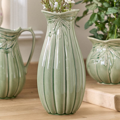Dibor Traditional Green Ceramic Tall Table Decor Flower Vase H26 X Dia 14Cm - image 1