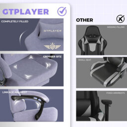 Luckracer Fabric Gaming Chair, Ergonomic Computer Chair With Footrest And Lumbar Support Height Adjustable, Macaron Purple - thumbnail 9