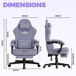 Luckracer Fabric Gaming Chair, Ergonomic Computer Chair With Footrest And Lumbar Support Height Adjustable, Macaron Purple - thumbnail 4