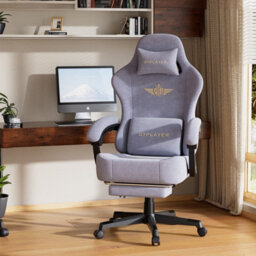 Luckracer Fabric Gaming Chair, Ergonomic Computer Chair With Footrest And Lumbar Support Height Adjustable, Macaron Purple - thumbnail 3