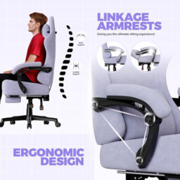 Luckracer Fabric Gaming Chair, Ergonomic Computer Chair With Footrest And Lumbar Support Height Adjustable, Macaron Purple - thumbnail 6
